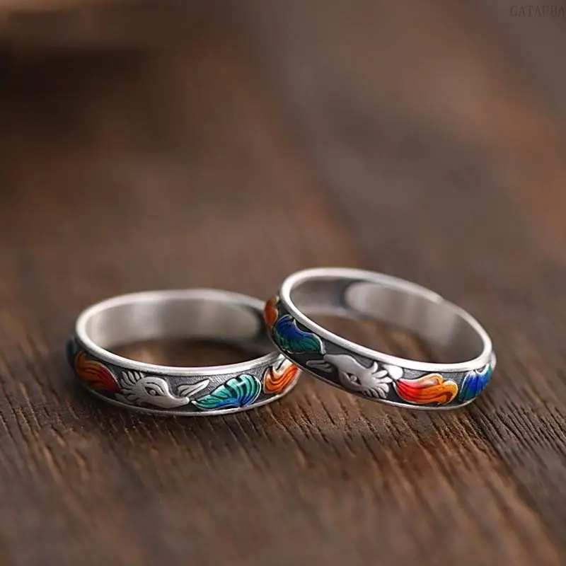 2pcs Women Vintage Nine Tailed Fox Enamel Ring Retro Distressed Ethnic Oriental Style Adjustable Open Band Fashion Daily Wear Jewelry Gift For Women Party Matching Finger Ring
