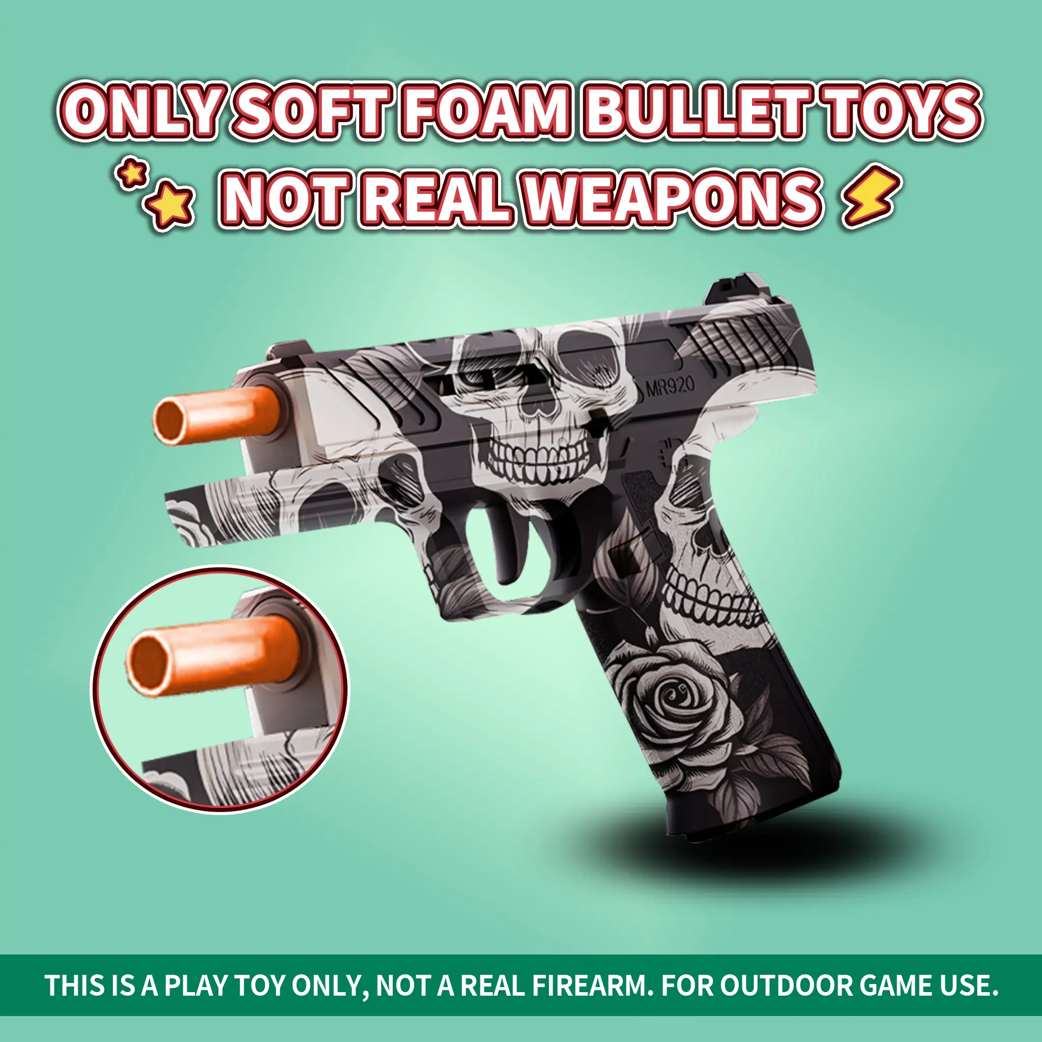 MR920-Foam Dart Blaster, Ejecting Shells Design, Mechanical Auto Shooting, Slide Open & Close Structure, Safe Orange Toy Tip, Outdoor Backyard Shooting Hobby Gift for Teens Ages 14+