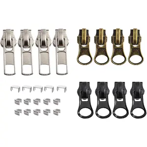 12 count #5 Zipper Slider Repair Kits Black Bronze and  Zipper Sliders Zipper Pull Replacement for Metal Plastic and Nylon Coil Jacket Zippers