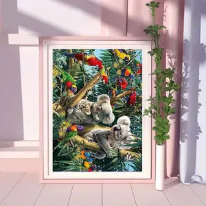 5D DIY Full Drill Round Diamond Painting - Diamond Art Painting Kit Koala, Birds, Branches Mosaic, Canvas - DIY Wall Decor for Home, Suitable for Halloween, Christmas, Birthday and Anniversary Gifts