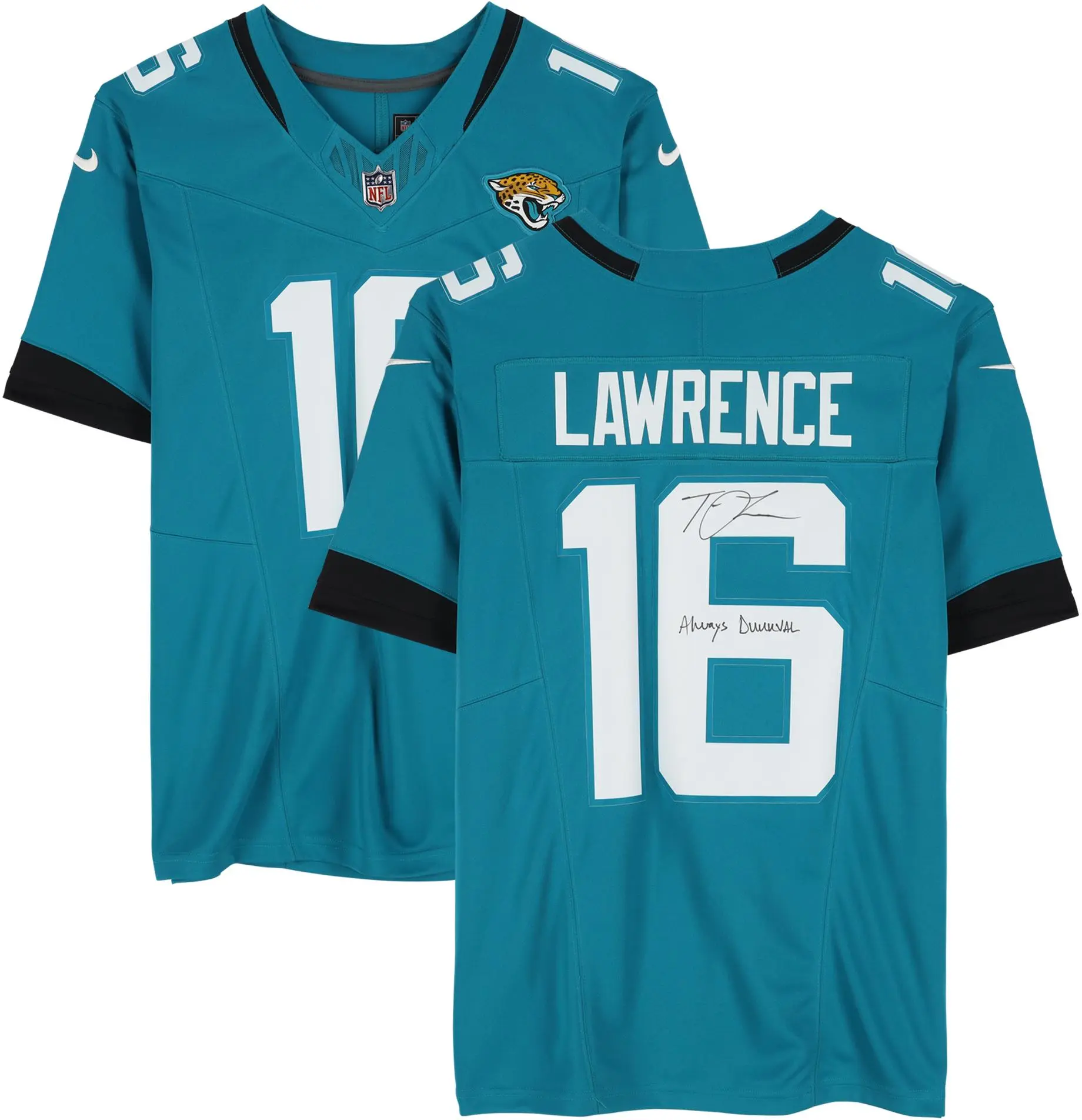 Trevor Lawrence Jacksonville Jaguars Autographed Nike Teal Vapor Fuse Limited Jersey with "Always DUUUVAL!" Inscription - Fanatics Authentic Certified