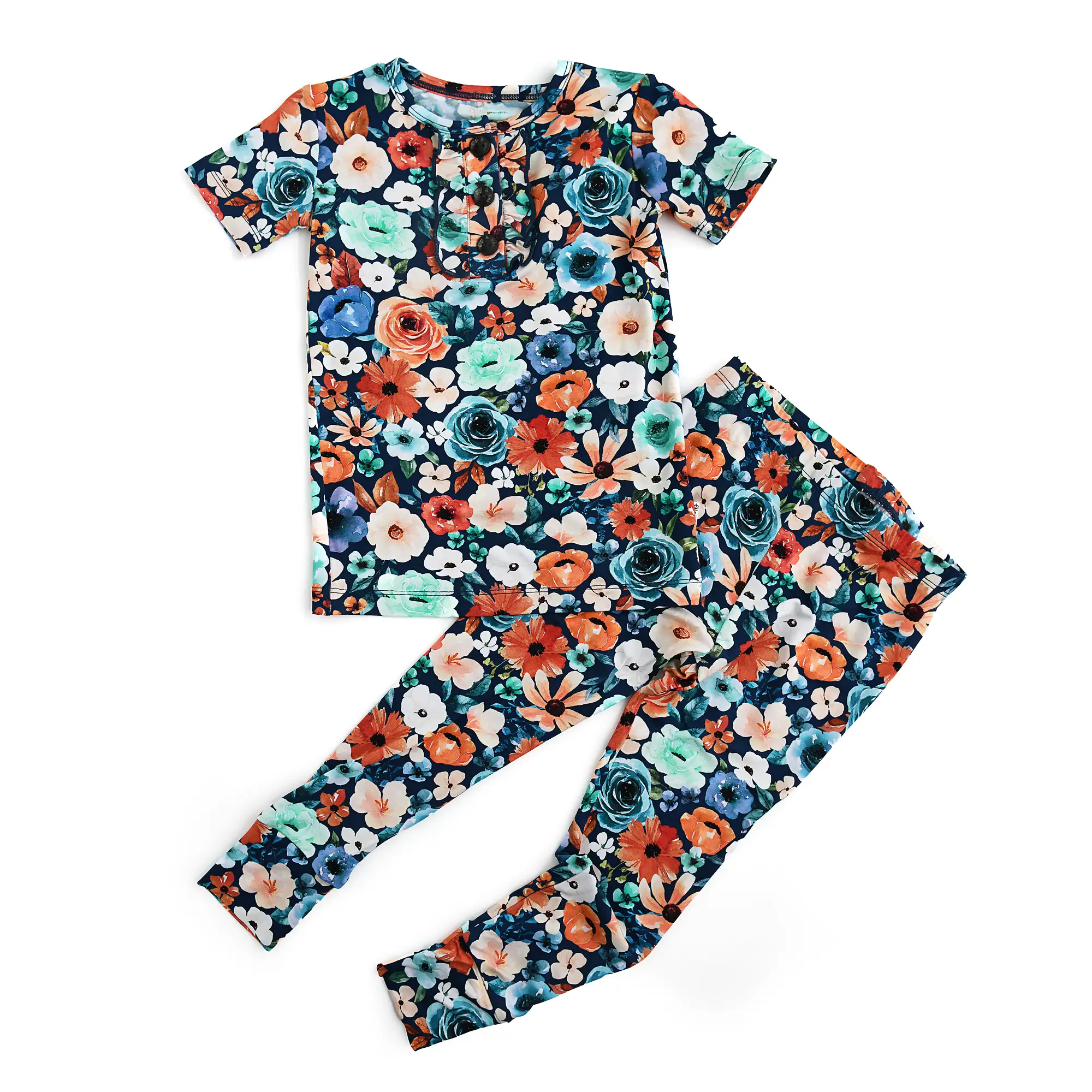 Della Ruffle Two Piece Set Floral Bamboo Toddler Kids Lounge Set