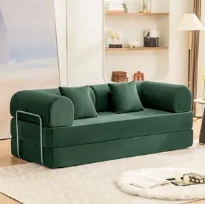 Orienflex-79" Compression Sofa Convertible Sleeper Sofa Bed Corduroy Floor Couch with Fixed Shape Frame & 2 Pillows No Assembly Required Couch Bed with Fixed-Shape Frame