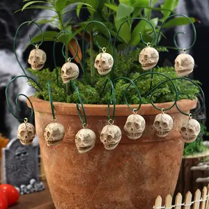 12pcs Resin Skull Decorations Set, Vintage Small Skull Heads for Outdoor Garden Lawn, Halloween Party Scene Props, Holiday Gifts