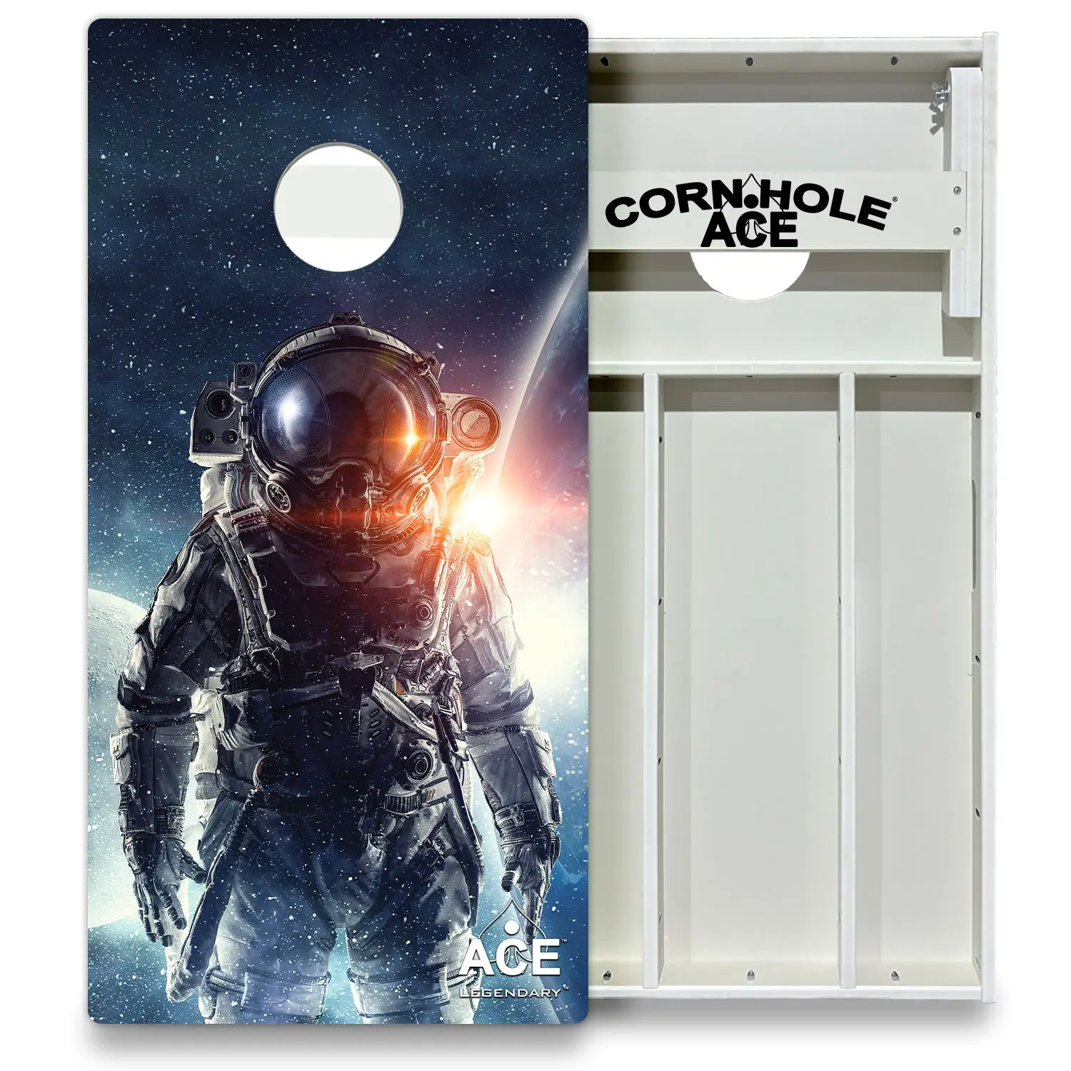 CORNHOLEACE Astronaut Legendary Series Cornhole Board Set - All Weather, Waterproof, Backyard Games, Double-Wide Legs for Events, Parties