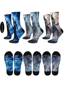 Harajuku Style Anime Fantasy Goddess Print Mid-Calf Socks (3 Pairs) Unisex Casual Trendy Novel Comfortable Warm Breathable Non-Slip Fashionable Everyday Versatile Crew Socks Holiday Party Creative Collectible Gift
