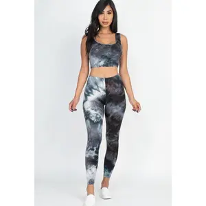Tie Dye Crop Top And Leggings Yoga Gym Set