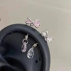 1 Pcs Bowknot Water Drop Ear Bone Nail Inoxidable 316L Stainless Steel Y2K Punk Piercing Earrings Fashion Design Jewelry