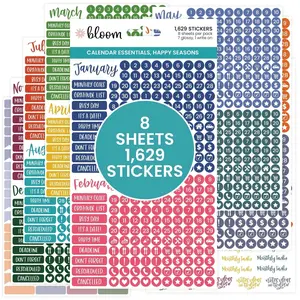 Bloom Planner Stickers Calendar Essentials Pack Happy Seasons 8 Sheets 1629 Stickers for Monthly & Daily Use with Seasonal Icons and Task Stickers