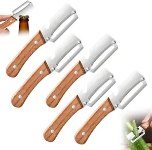 Premium Vegetable Peeler with Wooden Handle and Bottle Opener: 2-in-1 Stainless Steel Kitchen Tool for Fruit Apple Potato Pumpkin Papaya