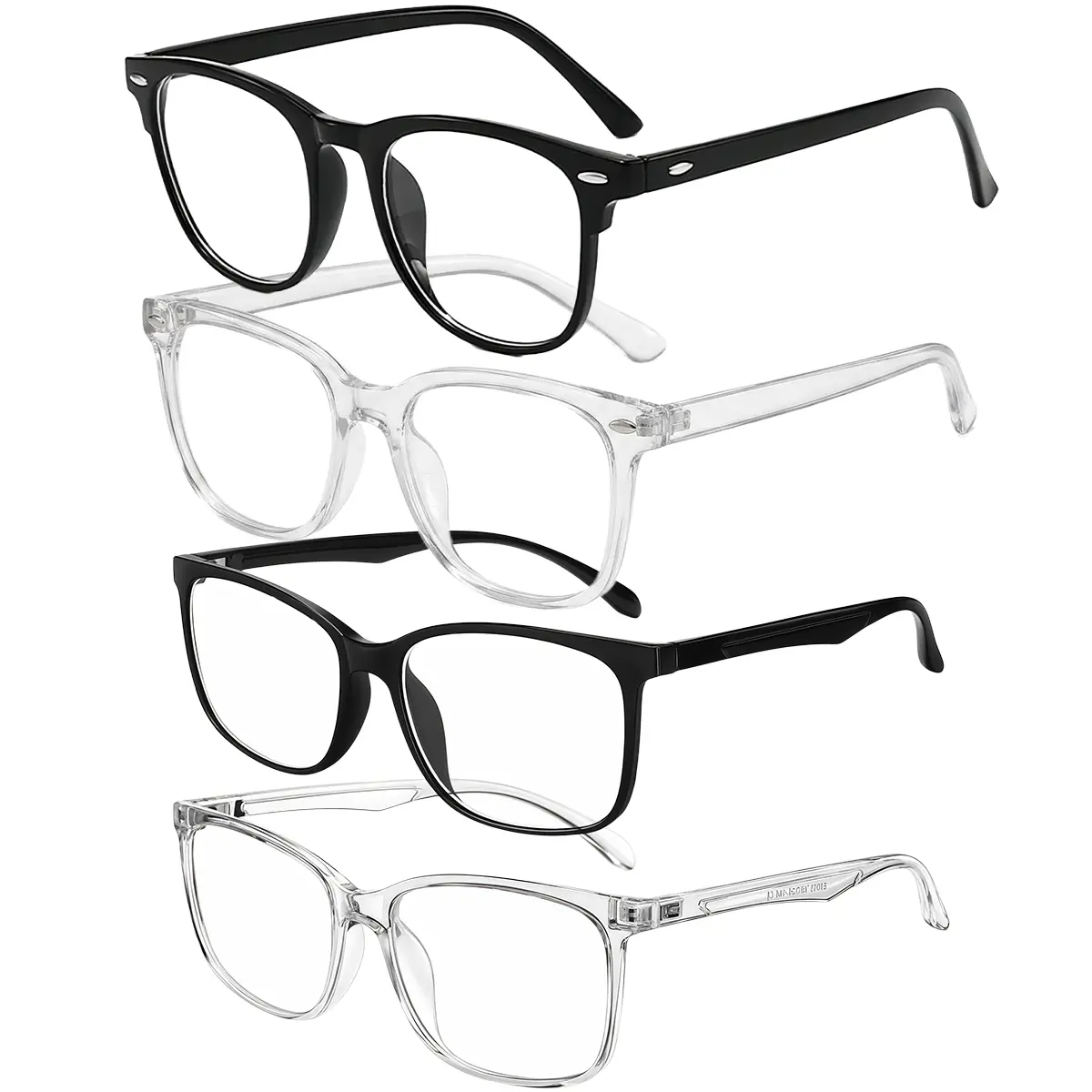EUNOIALENS Unisex 4PCS Non-Prescription Bluelight Blocking Glasses - Full Rim Plastic Eyewear, Anti-UV Gaming Ready Computer Frames, Color-Tinted High-Quality Daily Glasses for Women