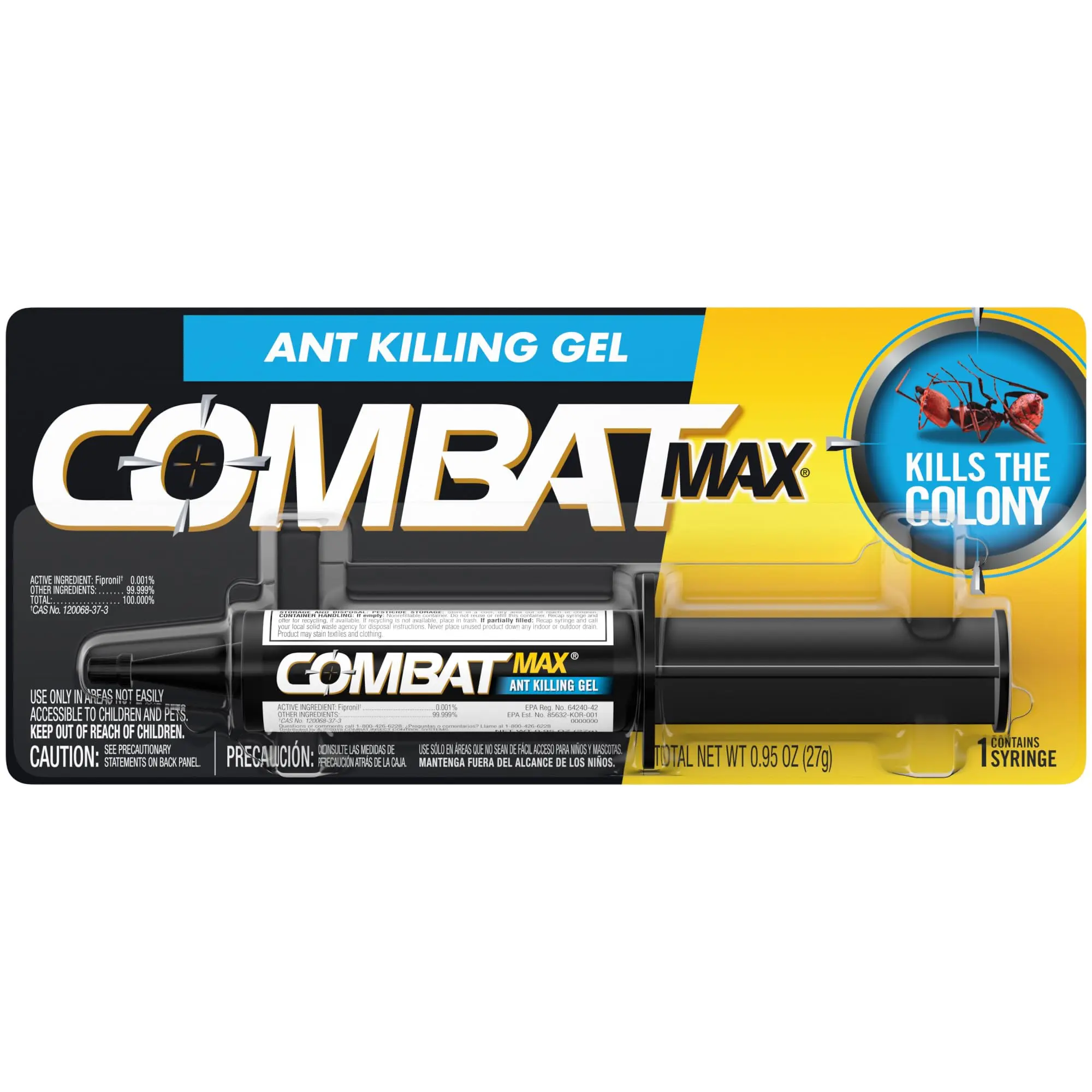 27g Fipronil Ant Killing Gel Syringe, Effective Colony Elimination for Residential Living Spaces, 3 to 5 Days Fast Control for Field Ants, Indoor & Outdoor Use in Cracks, Crevices