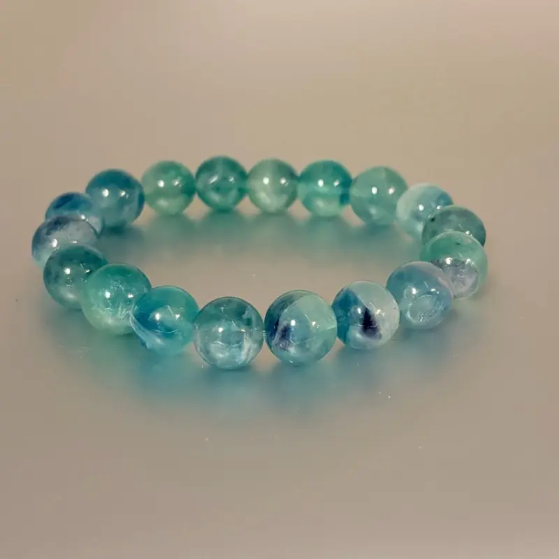 Fluorite Bracelet - Blue Beads, Elastic Fit, Natural Stone Jewelry