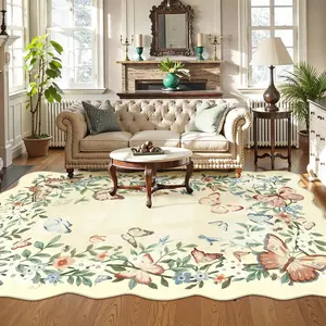 French Country Floral Vintage Area Rug, Soft Plush Non-Slip Carpet for Living Room and Bedroom, and Pet Friendly, Rugs Living Room