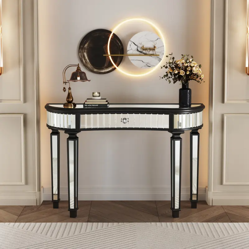 Black&Silver+ Mirrored Console Table