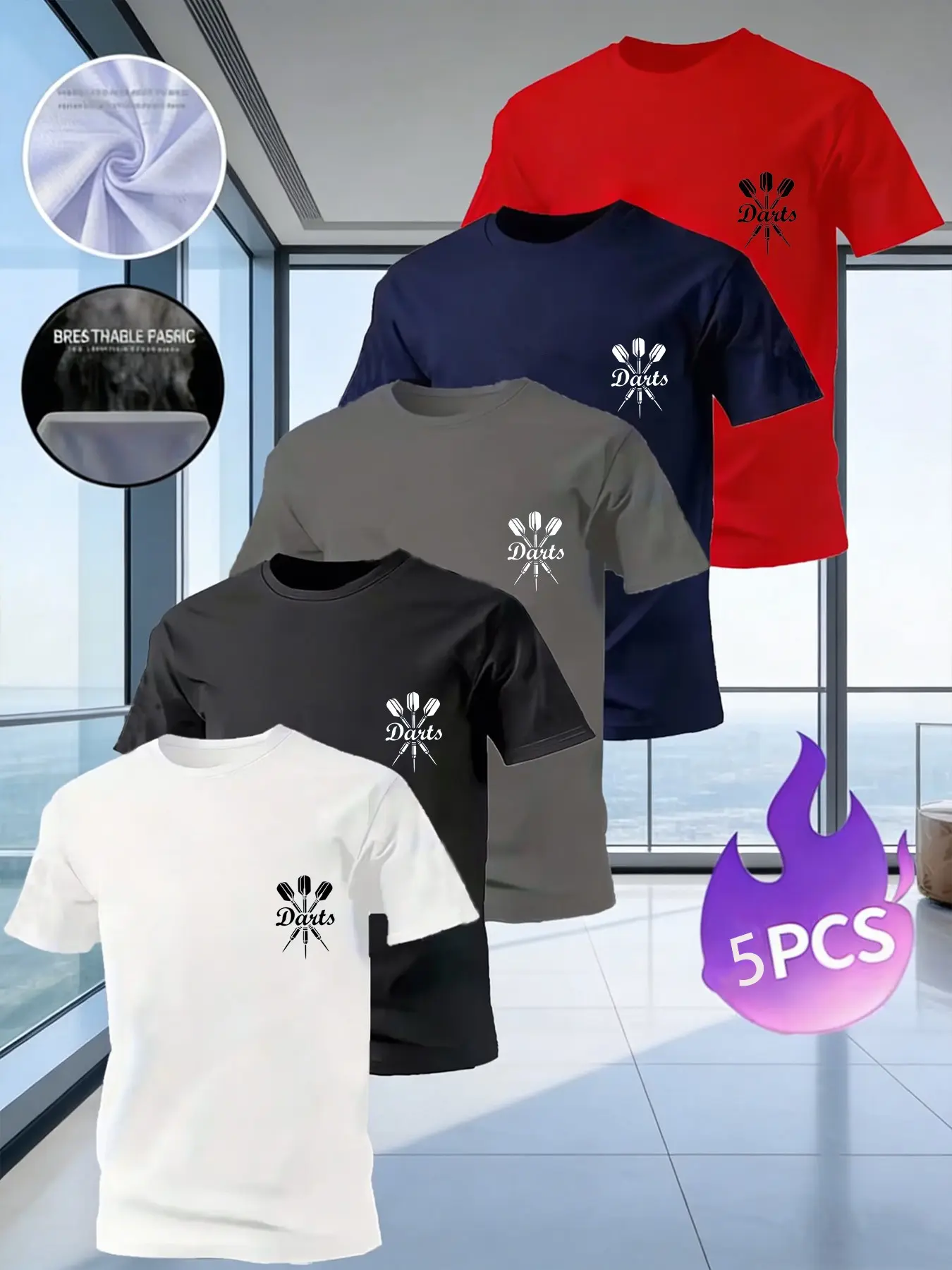 5-Pack Men's Dart Print T-Shirts, Casual Breathable Short Sleeve Tops, Summer Daily Wear, Comfortable and Stylish Clothing