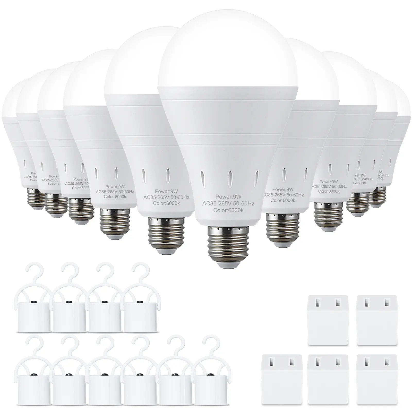 RELAMPBOL Rechargeable LED Emergency Light Bulbs (4/6/10 Bulk Pack), 9W (60W Incandescent Equivalent), 1200mAh Battery-Powered, 6000K Daylight-3000K Warm White, Outage Safe, Outdoor Ready Rechargeable LED Lights for Camping & Hurricanes
