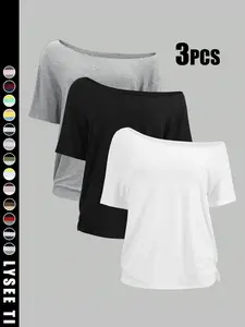 Women's Solid Color Tee Top, Casual Basic Short Sleeve T-shirt for Daily Wear, Ladies Clothes for All Seasons Women's Solid Color Tee Top, Casual Basic Short Sleeve T-shirt for Daily Wear, Ladies Clothes for All Seasons