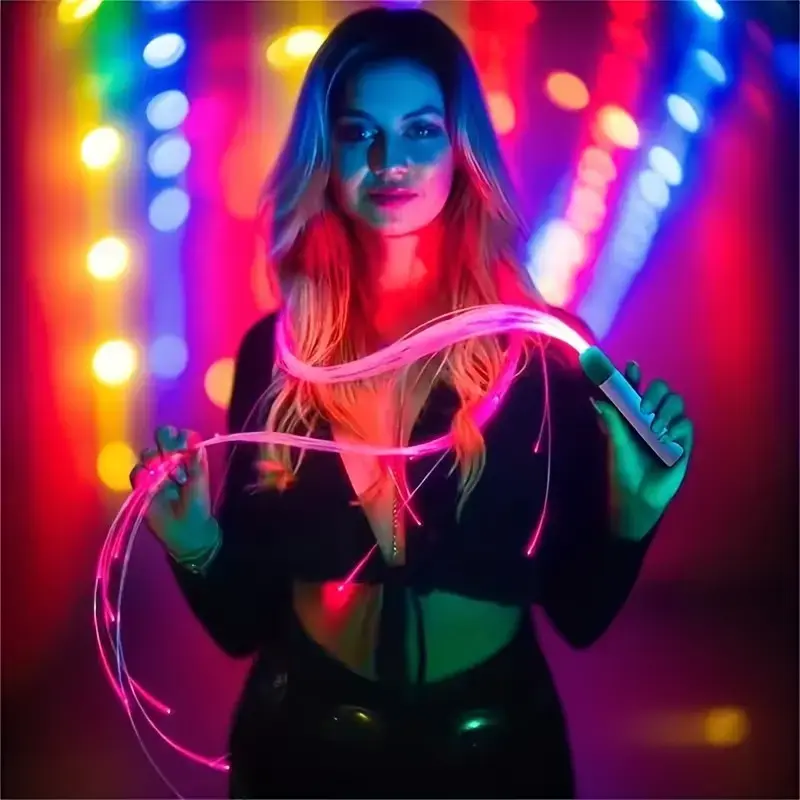 LED Fiber Optic Dance Whip, Led Lighted, 7 Colors, 5 Light Modes, Eco-Friendly Abs Metal Handle, Perfect for Performance & Photography Props
