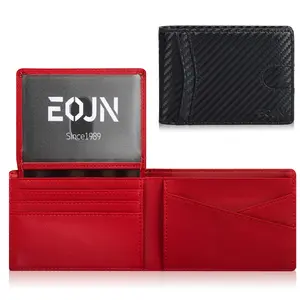 EOJN Men's Ultra-Thin RFID Blocking Leather Wallet 11 Card Slots with ID Window Slim Bifold Front Pocket Design Premium Gift Box for Birthday Gifts