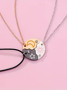 Fashion Trendy Star Moon Sun Pendant Necklace Set, Simple Casual Versatile Design, Ideal Gift for Friends, Zinc Alloy        ， ，。 ？