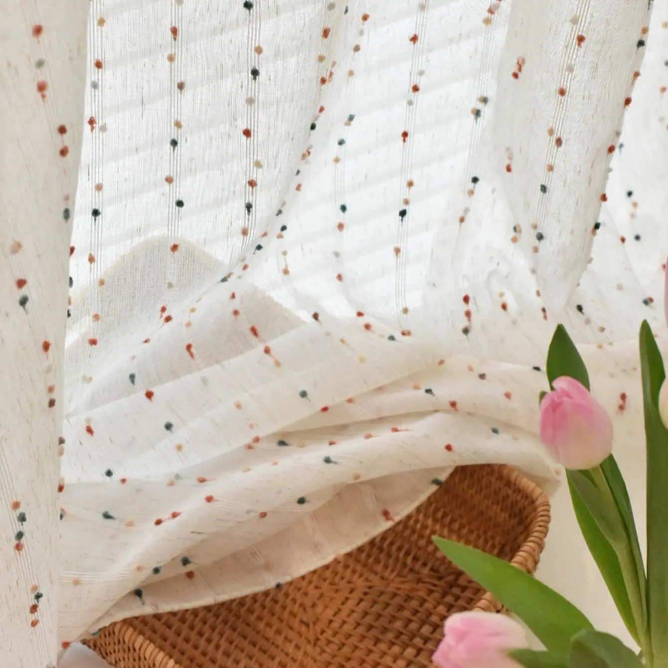 Colorful Dot Print Curtain, 1 Count Boho Style Window Curtain, Household Textiles for Home Living Room Bedroom Decor, Interior Decoration Accessories, Home Decorative Curtain