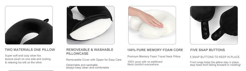 Travel Neck Pillow for Head Support - Best Memory Foam Airplane Pillow for Plane, Car & Home Recliner Use (Black)