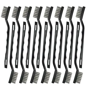 15 count Mini Stainless Steel Wire Brush Set, Curved Handle Masonry Brushes, Wire Bristle Scratch Brush for Cleaning Welding Slag, Rust, , Metal, , Rust Remover Tool