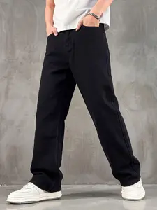 Men's black washed straight-leg jeans, a non-stretchy, simple, basic, and versatile casual denim long pants, suitable for daily outdoor wear, and a year-round men's bottom