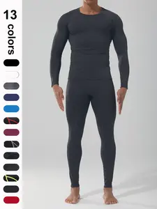 Men's Sport Compression Tracksuit Set Pants and Long Sleeve Shirt, Winter Warm Solid Camo Base Layer Top and Bottom, Casual Fitted Fit