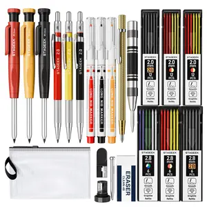 STAGEEK 22 Pack Mechanical Carpenter Pencil Set with Sharpener 60 Refills, Automatic Center Punch, Carbide Scribe Tool, Eraser and Deep Hole Marker Pen, Heavy Duty Construction Pencil for Architect-With Pouch,Art Supplies