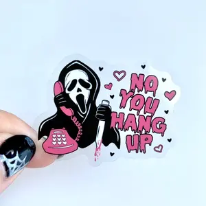 No You Hang Up Clear Horror Sticker - Waterproof Vinyl Halloween Sticker - Horror Villains - Ghostface