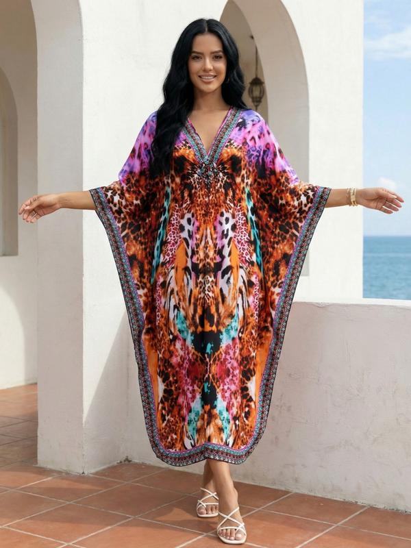 EDOLYNSA kaftans for woman Moo Moo Dress printing beach dress comfy muumuu caftan Batwing Sleeve relaxed robe bathing suit cover up holiday outfits Q1869 EDOLYNSA kaftans for woman Moo Moo Dress printing beach dress comfy muumuu caftan Batwing Sleeve relaxed robe bathing suit cover up holiday outfits Q1869