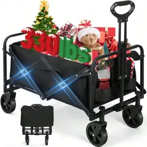 Foldable Truck - Capacity 330 pounds, super large foldable truck with all terrain wheels, outdoor garden multi-purpose beach bike for groceries, shopping, gardening, sports, camping, black