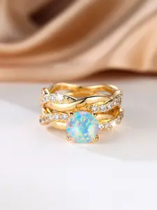 Simulated Opal Twisted Engagement Wedding Rings Set, Two-Piece Promise Ring Set for Women, Elegant Design for Weddings & Engagements