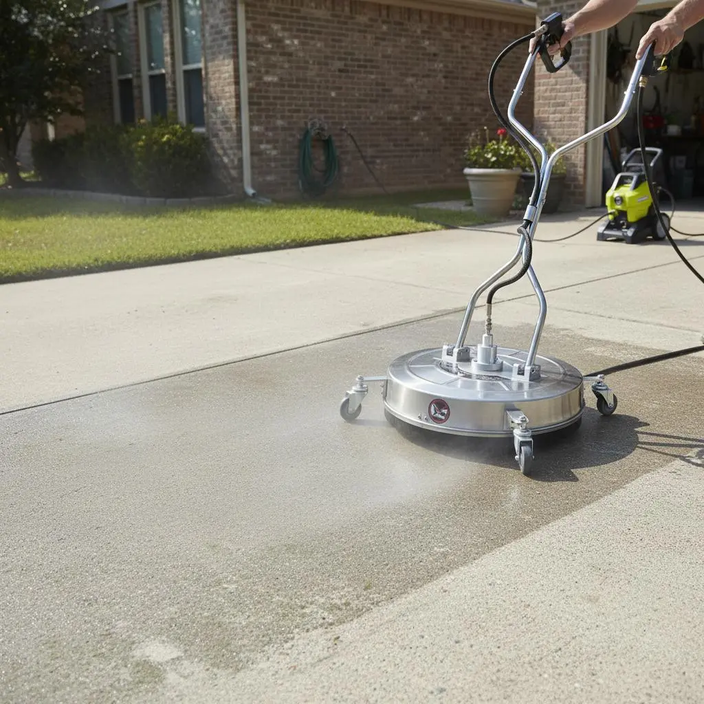 Commercial 24-Inch Stainless Steel Pressure Washer Surface Cleaner - 4900 PSI, 4 General Wheels, Dual Handles, Quick Connector, Rotating Nozzle, For Concrete, Patio, Sidewalk, Deck