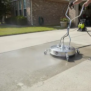 Commercial 24-Inch Stainless Steel Pressure Washer Surface Cleaner - 4900 PSI, 4 General Wheels, Dual Handles, Quick Connector, Rotating Nozzle, For Concrete, Patio, Sidewalk, Deck