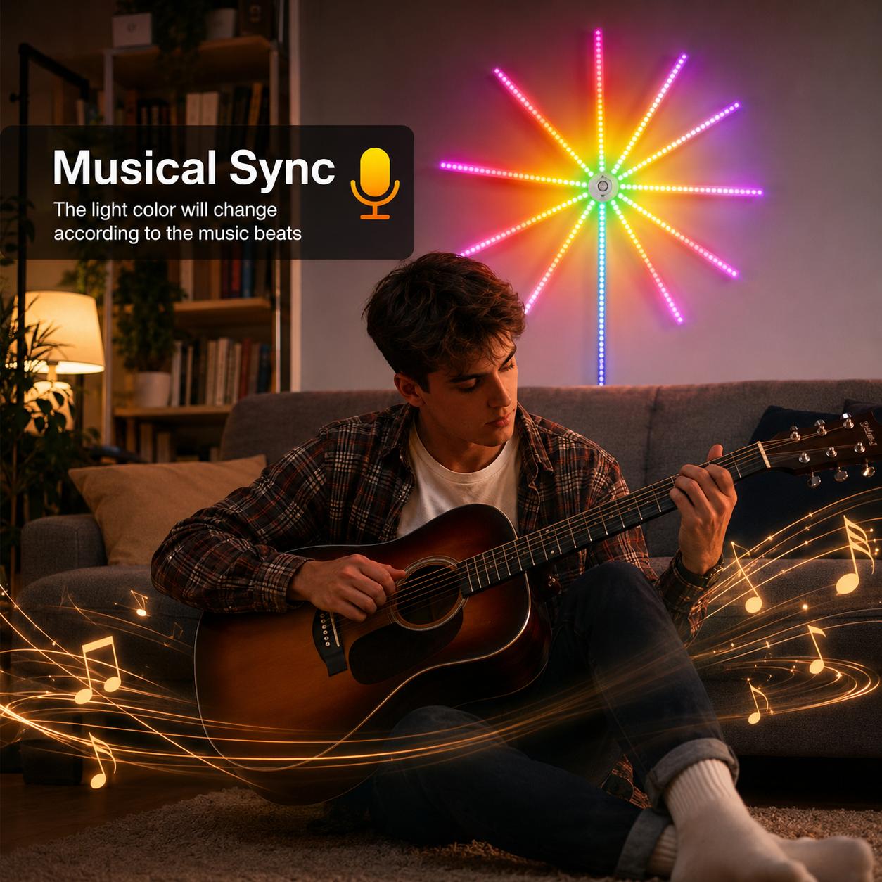 RGB LED Strip Lights - USB Powered, Led Multicolor, Sound Activated (Music Sync), App Controlled, Flexible Adhesive, DIY Shapeable, Adjustable Indoor Use Mood Lighting for Gaming Room, Bedroom