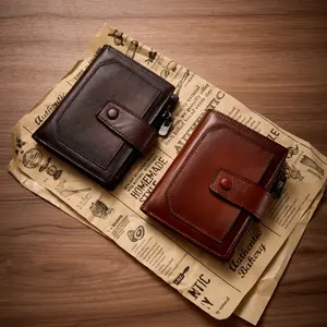 Men's leather wallet, Short Zipper Wallet, Vintage Design, RFID Anti-theft, Gift for Husband, Boyfriend and Son