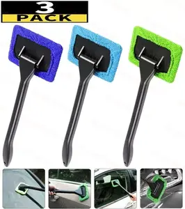 Microfiber 3 Pack Window Windshield Cleaning Tool with Glass Brush for Effective Cleaning of Windshields