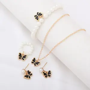 Butterfly Pearl Jewelry Set | 4-Piece Dainty Gold & Pearl Accessory Kit for Daily & Date Looks| Perfect Gift for Her, Birthday, Anniversary gifts for your mom gifts for women gifts for girlfriend