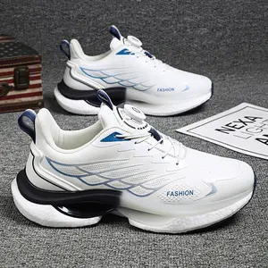 Men’s Rotating Button Running Shoes – Breathable, Thick Sole Popcorn Cushioning for Shock Absorption