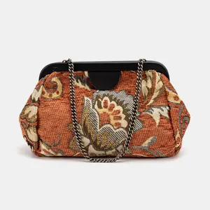 Floral Paisley Orange Evening Bag Clutch