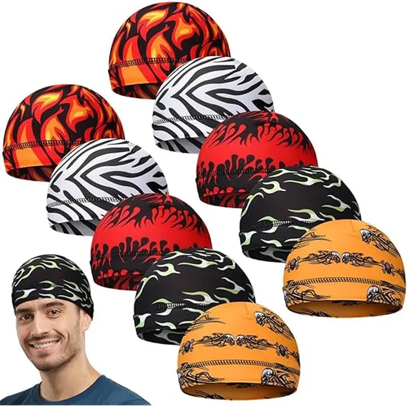 Tarpop 10 Pcs Men Skull Caps Cooling Welding Hard Helmet Liner Cycling Skull Caps Wicking Beanie Do Rag Head Wrap for Men