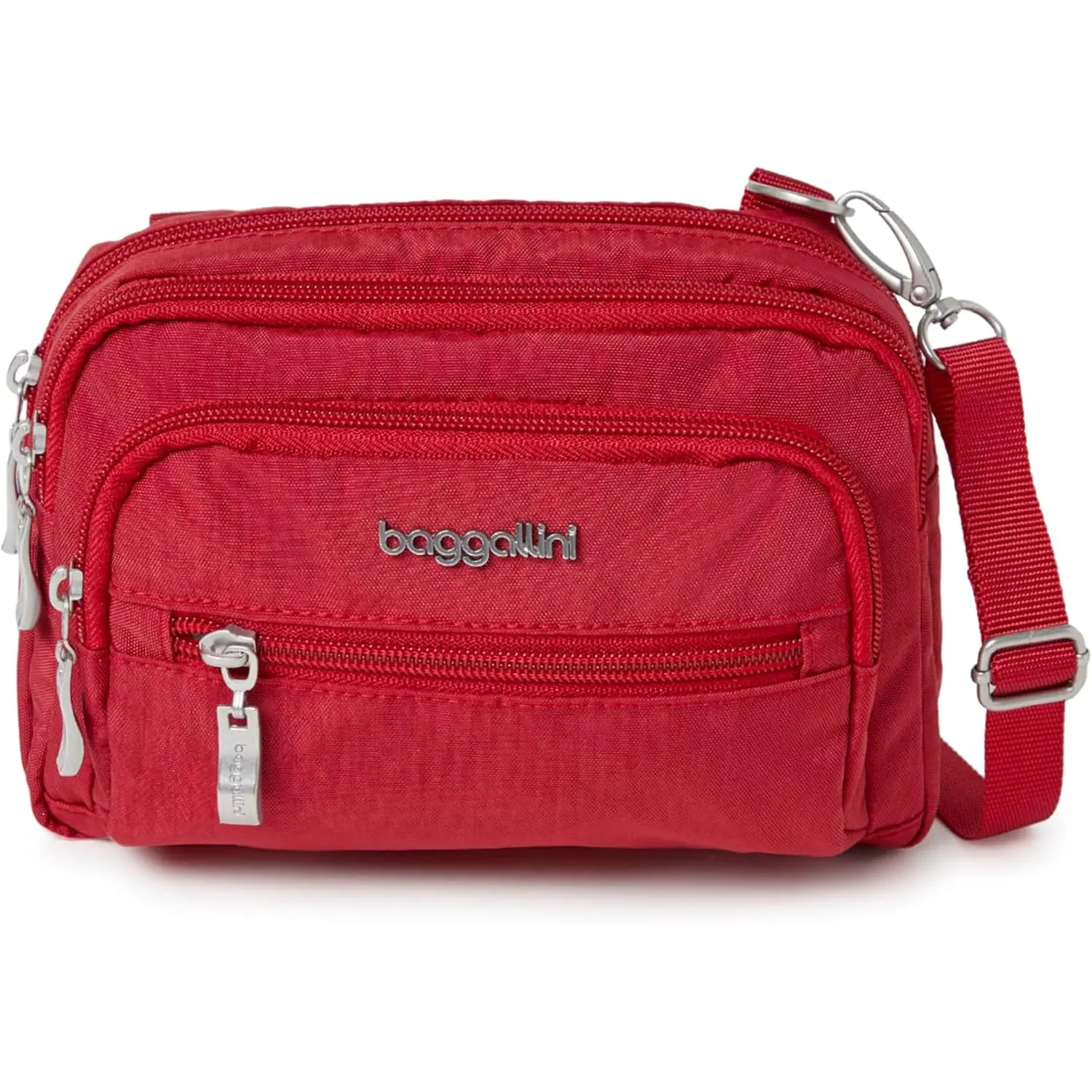 Baggallini Triple Zip Small Crossbody Bag for Women - 8X6 Lightweight Convertible Fanny Pack Belt Bag