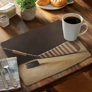 360 Stand Stylish Brown Braided Tableware Placemat, CBPM14184PBWG7, 14x18 in, Sports Theme Stick & Hockey Puck Print, Kitchen & Home Decor Accessory, Kitchen Decorative Placemat