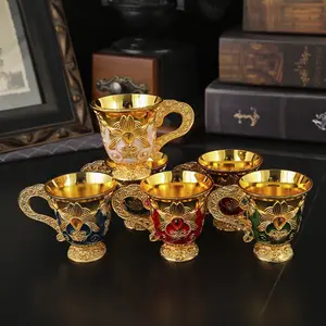 European Sunflower Wine Glass with Handle, Rhinestone Drinkware Set, Perfect for Kitchen & Restaurant, Metal Craft Gift Home Decor