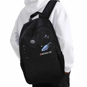 Casual Blue Graffiti Backpack for Teenagers - Lightweight with a Large Capacity, Featuring Adjustable Straps, Made of Black Nylon Fabric, And a Easy Cartoon Design. The Upper Part Has Printing, Making It Ideal for School, Commuting