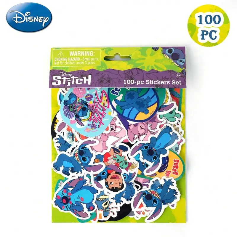 100PCS Disney Officially Licensed Stitch Sticker Cartoon Decoration Laptop Cup Helmet Picture Frame Skateboard Computer Sticker Birthday Gift Party Favors Sticker Packs