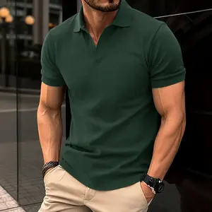 Men's Short-Sleeve Polo Shirt - Stylish Solid Color Knitwear Top, Turn-Down Collar Pullover, Breathable Skin-Friendly Polyester Fabric, Classic Versatile, for Casual, Party & Sports Use